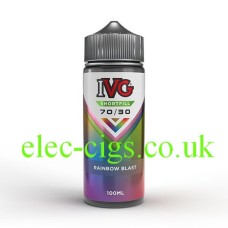 A vibrant, glossy bottle bursting with rainbow colours, the IVG 100ML Rainbow Blast exudes fun, flavour, and energetic, eye-catching style.