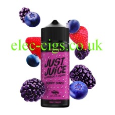 lots of  berries flying around the bottle of Just Juice 100ML E-Liquid Berry Burst