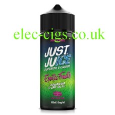 the image of the bottle with a dark 3 colour label contains the Just Juice 100ML E-Liquid Guanabana & Lime on Ice