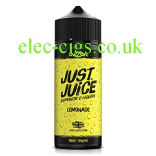 Black bottle with yellow label containing the Just Juice 100ML E-Liquid Lemonade