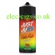 Bottle with a multi coloured label containing the Just Juice 100ML E-Liquid Lulo and Citrus on Ice