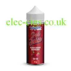 Kingston Pod Fill 100ML E-liquid 50-50 (VG/PG) Black Cherry Raspberry Red labelled bottle containing the Kingston Pod Fill 100ML E-liquid 50-50 (VG/PG) Black Cherry Raspberry