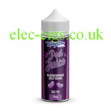 Kingston Pod Fill 100ML E-liquid 50-50 (VG/PG) Blackcurrant Jelly Beans Purple labelled bottle containing the Kingston Pod Fill 100ML E-liquid 50-50 (VG/PG) Blackcurrant Jelly Beans