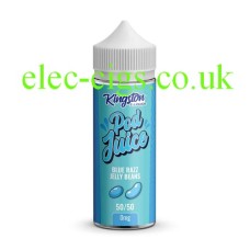 Kingston Pod Fill 100ML E-liquid 50-50 (VG/PG) Blue Razz Jelly Beans Light Blue labelled bottle containing the Kingston Pod Fill 100ML E-liquid 50-50 (VG/PG) Blue Razz Jelly Beans