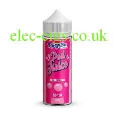 Kingston Pod Fill 100ML E-liquid 50-50 (VG/PG) Bubblegum Pink labelled bottle containing the Kingston Pod Fill 100ML E-liquid 50-50 (VG/PG) Bubblegum
