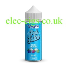 Bright Blue labelled bottle containing the Kingston Pod Fill 100ML E-liquid 50-50 (VG/PG) Double Zingberry 