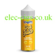 Yellow labelled bottle containing the Kingston Pod Fill 100ML E-liquid 50-50 (VG/PG) Golden Gummy Bears
