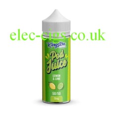 Green labelled bottle containing the Kingston Pod Fill 100ML E-liquid 50-50 (VG/PG) Lemon and Lime