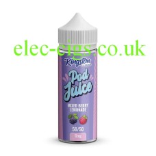 Kingston Pod Fill 100ML E-liquid 50-50 (VG/PG) Mixed Berry Lemonade Light Purple labelled bottle containing the Kingston Pod Fill 100ML E-liquid 50-50 (VG/PG) Mixed Berry Lemonade