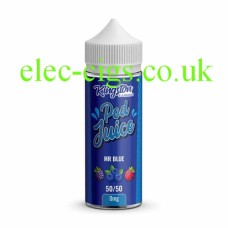 Kingston Pod Fill 100ML E-liquid 50-50 (VG/PG) Mr Blue Navy labelled bottle containing the Kingston Pod Fill 100ML E-liquid 50-50 (VG/PG) Mr Blue