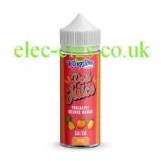Kingston Pod Fill 100ML E-liquid 50-50 (VG/PG) Pineapple Orange Mango Dark Orange labelled bottle containing the Kingston Pod Fill 100ML E-liquid 50-50 (VG/PG) Pineapple Orange Mango