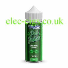 Kingston Pod Fill 100ML E-liquid 50-50 (VG/PG) Sour Apple Gummy Green labelled bottle containing the Kingston Pod Fill 100ML E-liquid 50-50 (VG/PG) Sour Apple Gummy