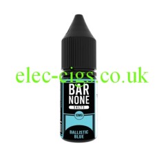 Image show the box and the bottle of the Bar-None Nicotine Salts Ballistic Blue 10ml 
