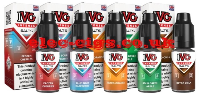 Image shows just 5 of the 30 flavours in the IVG Intense 10ml Nicotine Salts