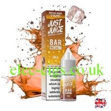 It's a storm of cola and ice with the bottle and box of Bar Nic-Salt Cola from Just Juice in the middle of it