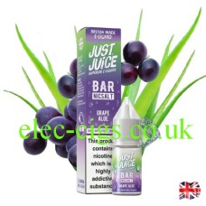 Bar Nic-Salt Dragon Grape Aloe from Just Juice with grapes and Aloe Vera leaves in the background