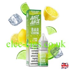 Image shows a box and bottle of Bar Nic-Salt Lemon & Lime from Just Juice