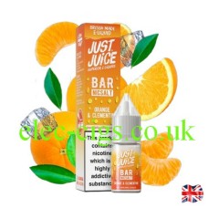 Image shows a box and bottle of Bar Nic-Salt Orange & Clementine from Just Juice