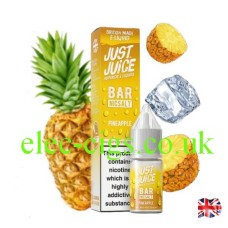 Image shows a box and bottle of Bar Nic-Salt Pineapple from Just Juice