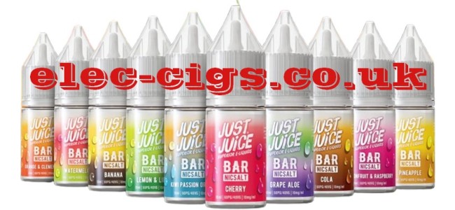 Image show just over half of the flavours in the Just Juice Bar Nic-Salts Range
