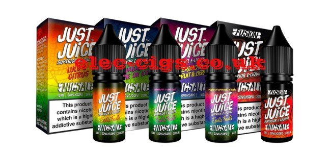 Image shows just four of the flavours in the expansive range of nic-slats e-liquids from Just Juice