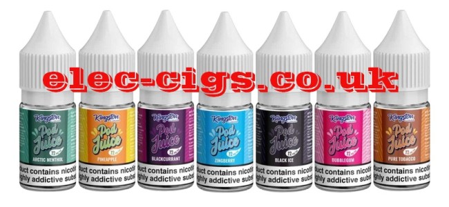 Kingston Pod Juice 10ml E-Liquid Range showing several of the flavours available in the range