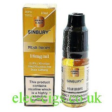Image shows a bottle and box on a white background of Pear Drops 10 ML E-Liquid by iFresh