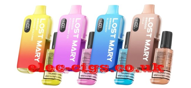 Lost Mary BM6000 Vape Pod Kit showing just 4 of the flavours available