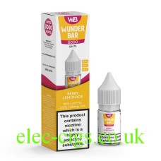 images show the box and bottle containing the Berry Lemonade Nic-Salt E-Liquid in Wunder Bar 6000 Range