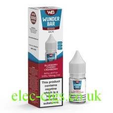 Images show the box and bottle containing the Blueberry Cherry Cranberry Nic-Salt E-Liquid in Wunder Bar 6000 Range