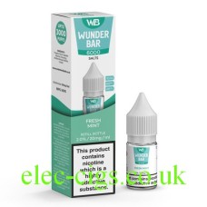Images show the box and bottle containing the Fresh Mint Nic-Salt E-Liquid in Wunder Bar 6000 Range