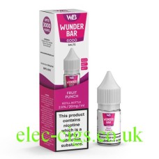 Images show the box and bottle containing the Fruit Punch Nic-Salt E-Liquid in Wunder Bar 6000 Range