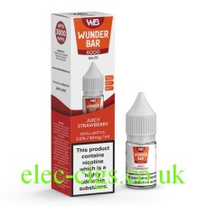 Images show the box and bottle containing the Juicy Strawberry Nic-Salt E-Liquid in Wunder Bar 6000 Range