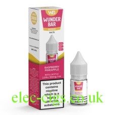 Images show the box and bottle containing the Pineapple Raspberry Nic-Salt E-Liquid in Wunder Bar 6000 Range