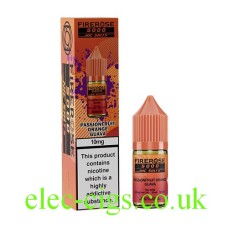 Image show the Passionfruit Orange Guava 10ML Nic-Salt E-liquid by FireRose 5000, including its box on a white background