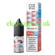 Image shows the bottle and the box containing the Ox Mist 10ML Nicotine Salt E-Liquid Red Apple Ice