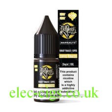 Image shows teh bottle containing the Ruthless Bar Saltz Black Label 10ML Coffee Tobacco and its box