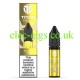 Image shows bottle and box, in yellow, of the Titan Nic-Salts Banana Ice
