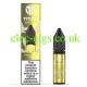 Image shows bottle and box, in light yellow, of the Titan Nic-Salts Pineapple Ice