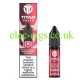 Image shows bottle and box, in dark pink, of the Titan Nic-Salts Strawberry Raspberry Cherry