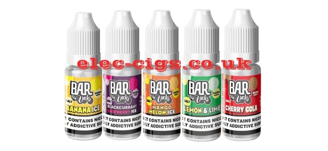 Bar by Uncles E-Liquid Salt Vape showing just 5 of the available flavours