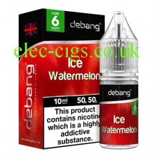 image shows a bottle and box containing Ice Watermelon UK Made E-Liquid from Debang