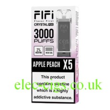 Fifi Image shows the box containing the FIFI Crystal 3000 Puff Pods Pack  (600Puff x 5) Apple Peach