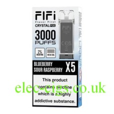 FIFI Crystal 3000 Puff Vaping System Pod Pack (600Puff x 5) Blueberry Sour Raspberry