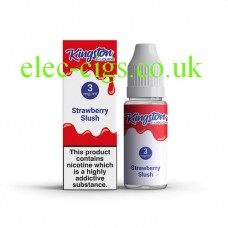 image shows a box and bottle containing Kingston 10 ML Strawberry Slush E-Liquid