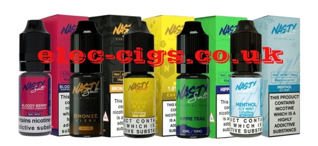 Image shows some of the Nasty Juice Nicotine Salt E-Liquids