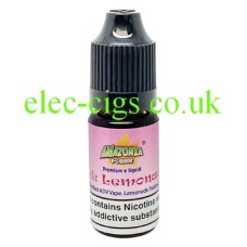 image shows a bottle of Amazonia 10ML Sub-Ohm E-Liquid Pink Lemonade