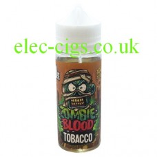 image shows a bottle of Tobacco 100 ML E-Liquid from Zombie Blood