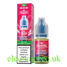 Image shows the box and bottle containing SKE Crystal Nic-Salt E-Liquid Blueberry Raspberries