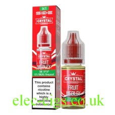 Image shows the box and bottle containing SKE Crystal Nic-Salt E-Liquid Fruit Medley